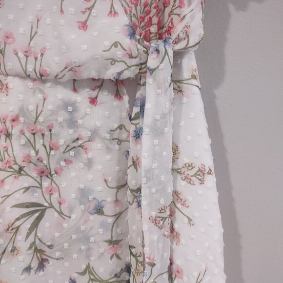 Girls Short Sleeve Dress White Polka Dot Pink/Blue Floral Pattern Size 7 - Picture 5 of 6